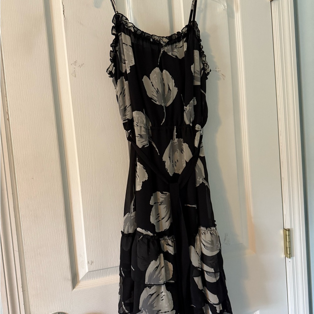 Old Navy Black and Gray Floral Midi Dress with tie